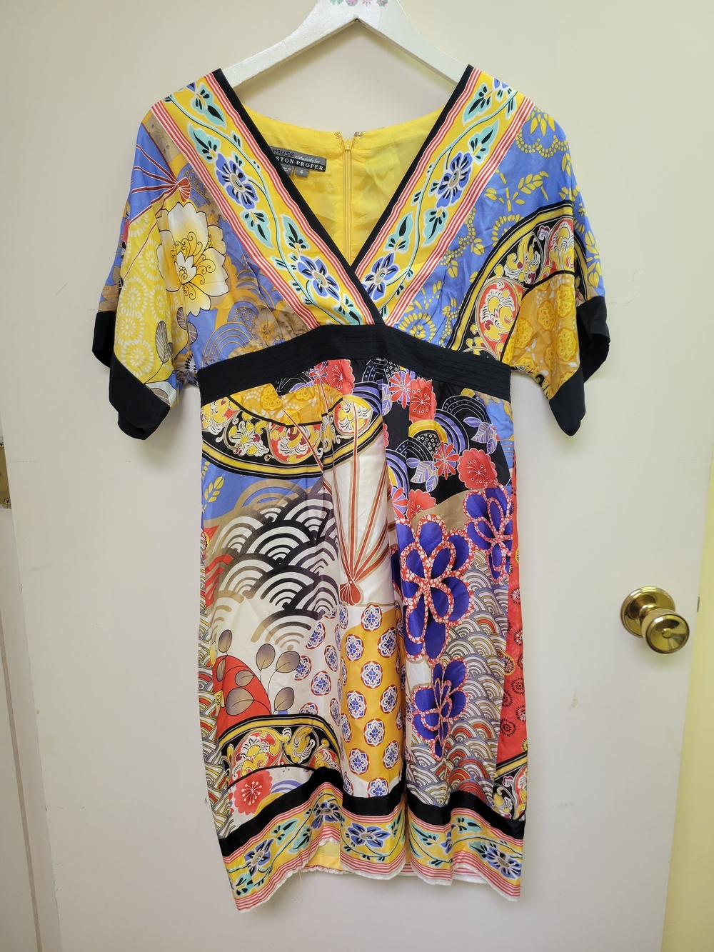 Silk Japanese Art Kimono Sleeves Womens Dress Colorful Midi Natural Fiber Small